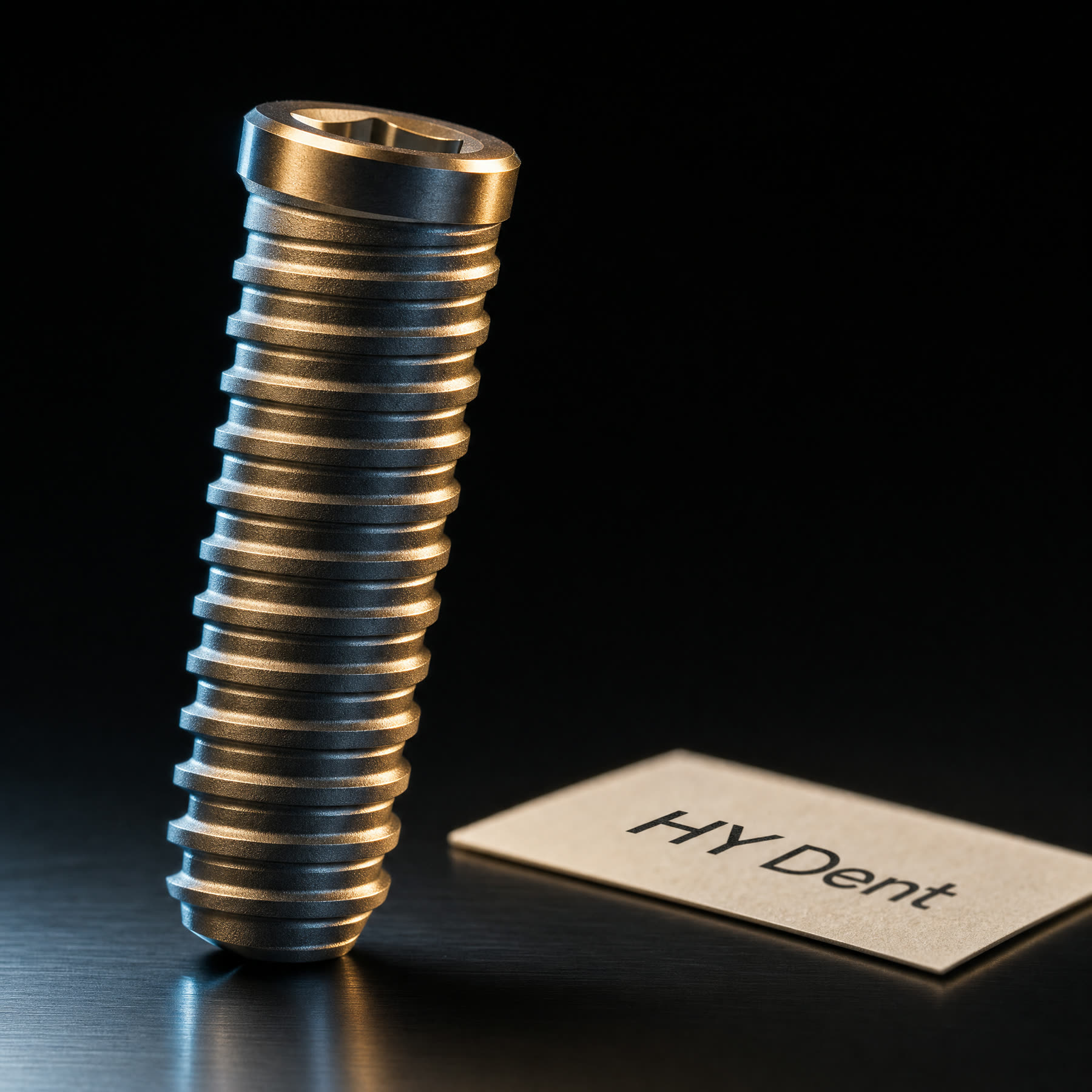 Medentika dental implant macro shot with HY Dent clinic label