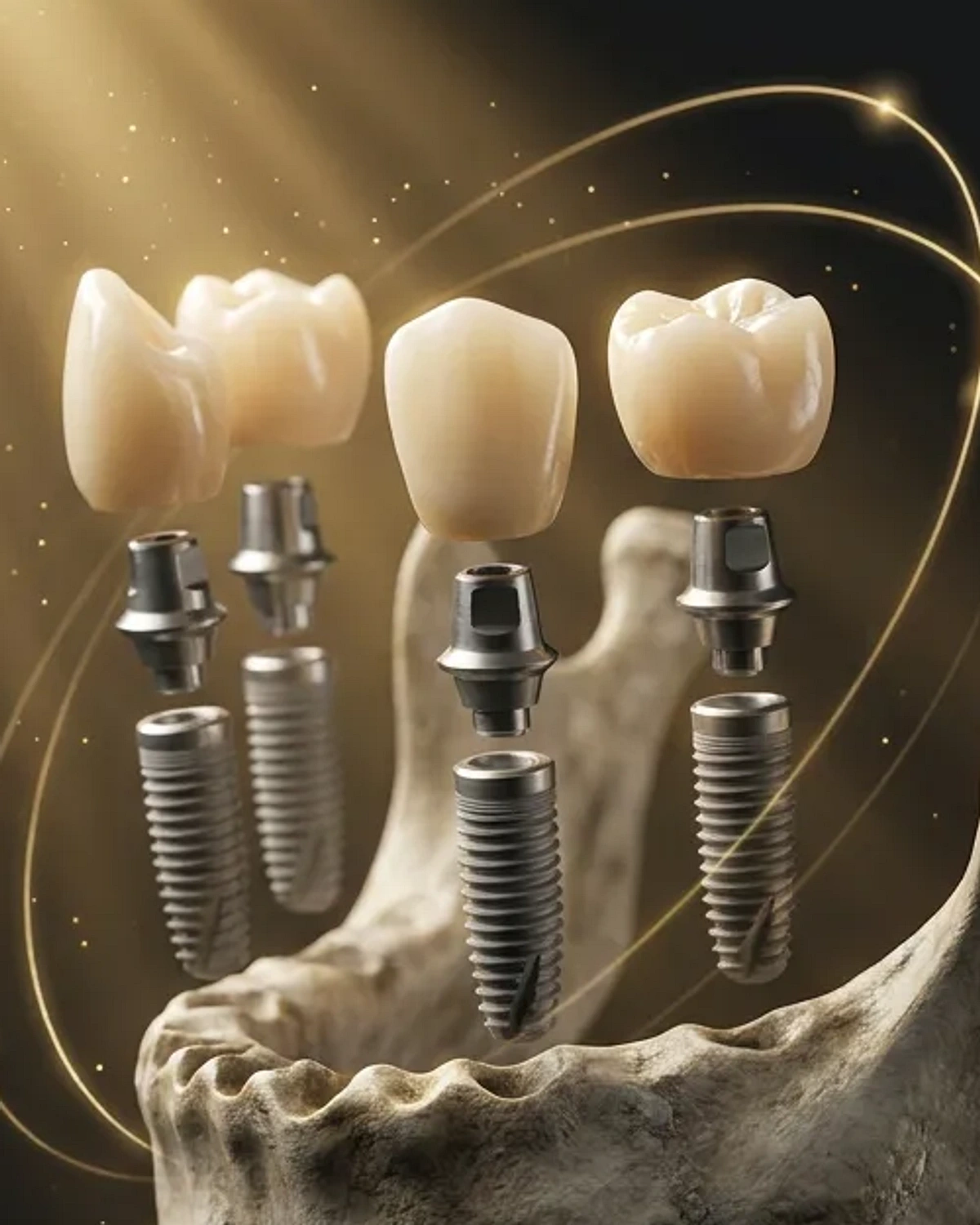 Branded full-mouth implant and crown restoration concept artwork